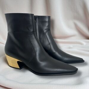 Bottega Veneta Tex Ankle Boot Tokyo Brush Calf Chromed Heel Black and Gold